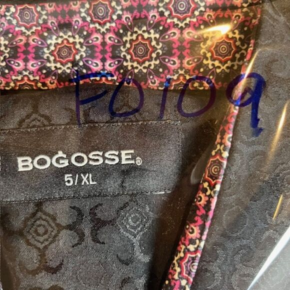BOGOSSE Rare Embellished Black Button Down Contrast Print Cuff Shirt Size XL - Picture 10 of 10